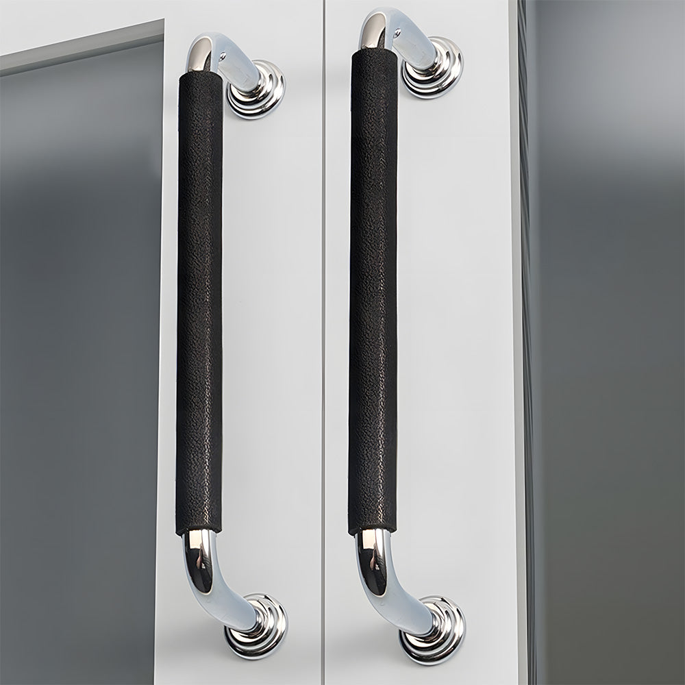 Comforsyco Leather-Wrapped Round Bar Cabinet Pulls and Door Handles