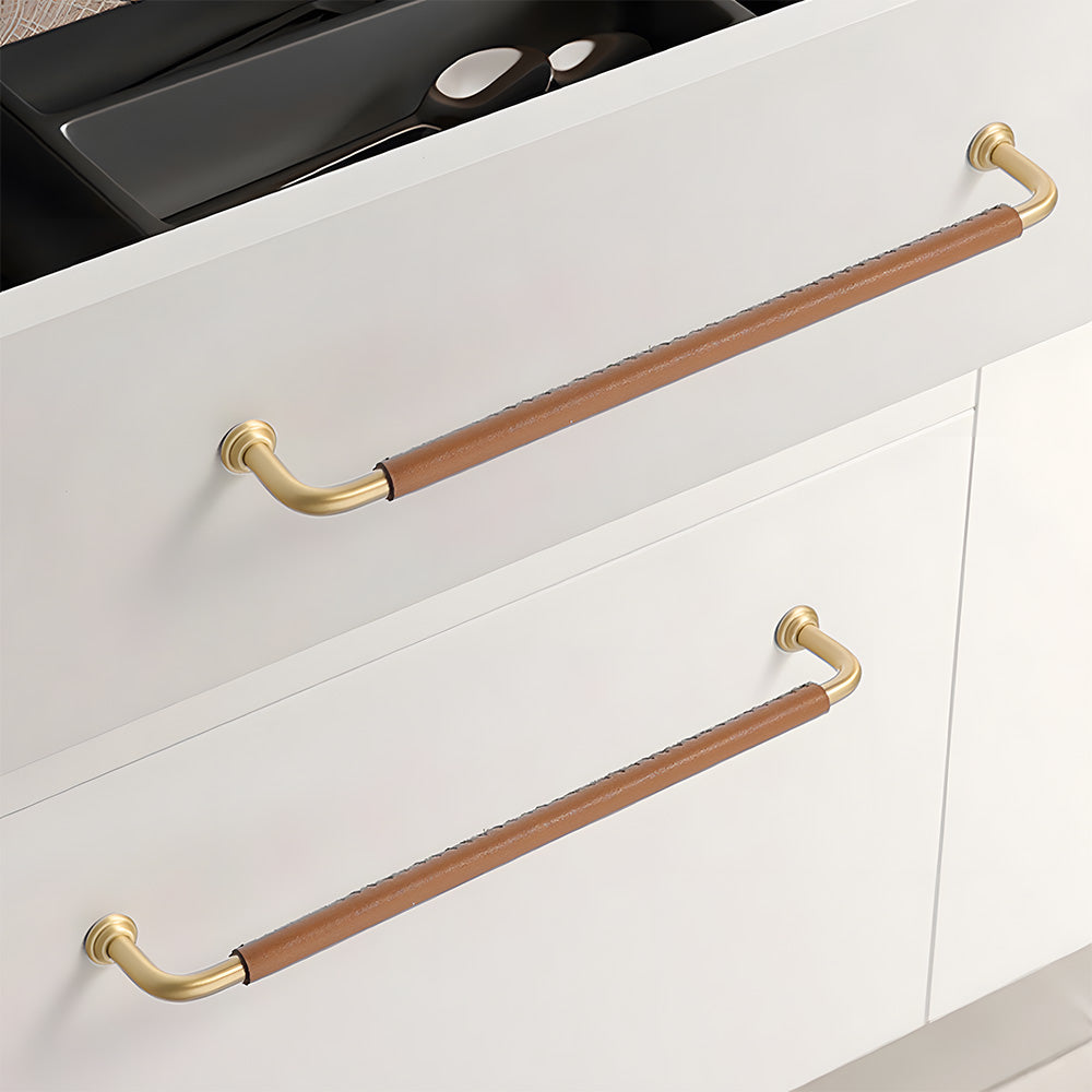 Comforsyco Leather-Wrapped Round Bar Cabinet Pulls and Door Handles