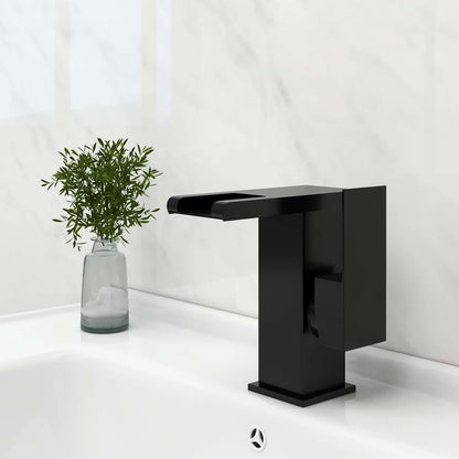 Lumina Modern LED Waterfall Bathroom Sink Faucet With Color-Changing LED Temperature Light