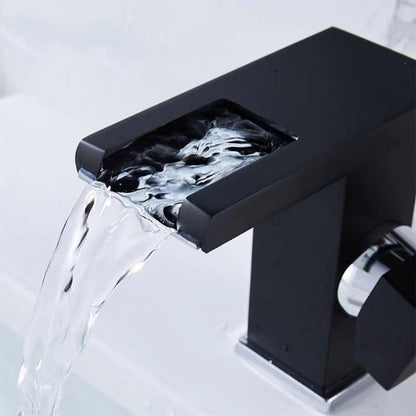 Lumina Modern LED Waterfall Bathroom Sink Faucet With Color-Changing LED Temperature Light