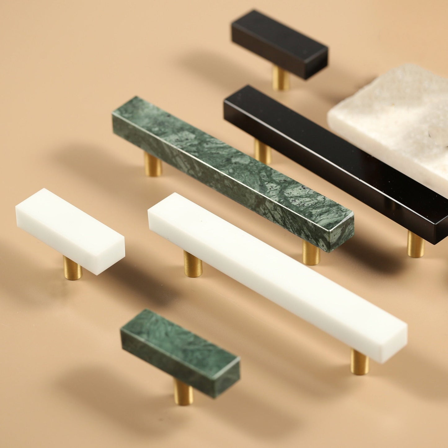 Comforsyco Marble-Look Square Cabinet Pulls and Single-Hole Handles