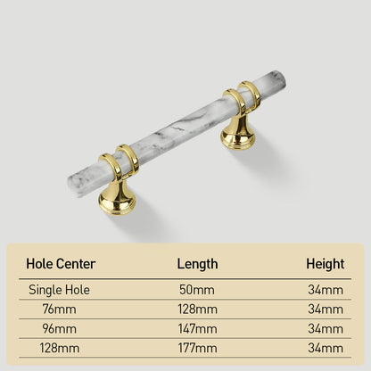 Comforsyco Marble Pattern T-Bar Cabinet Pulls with Gold Feet