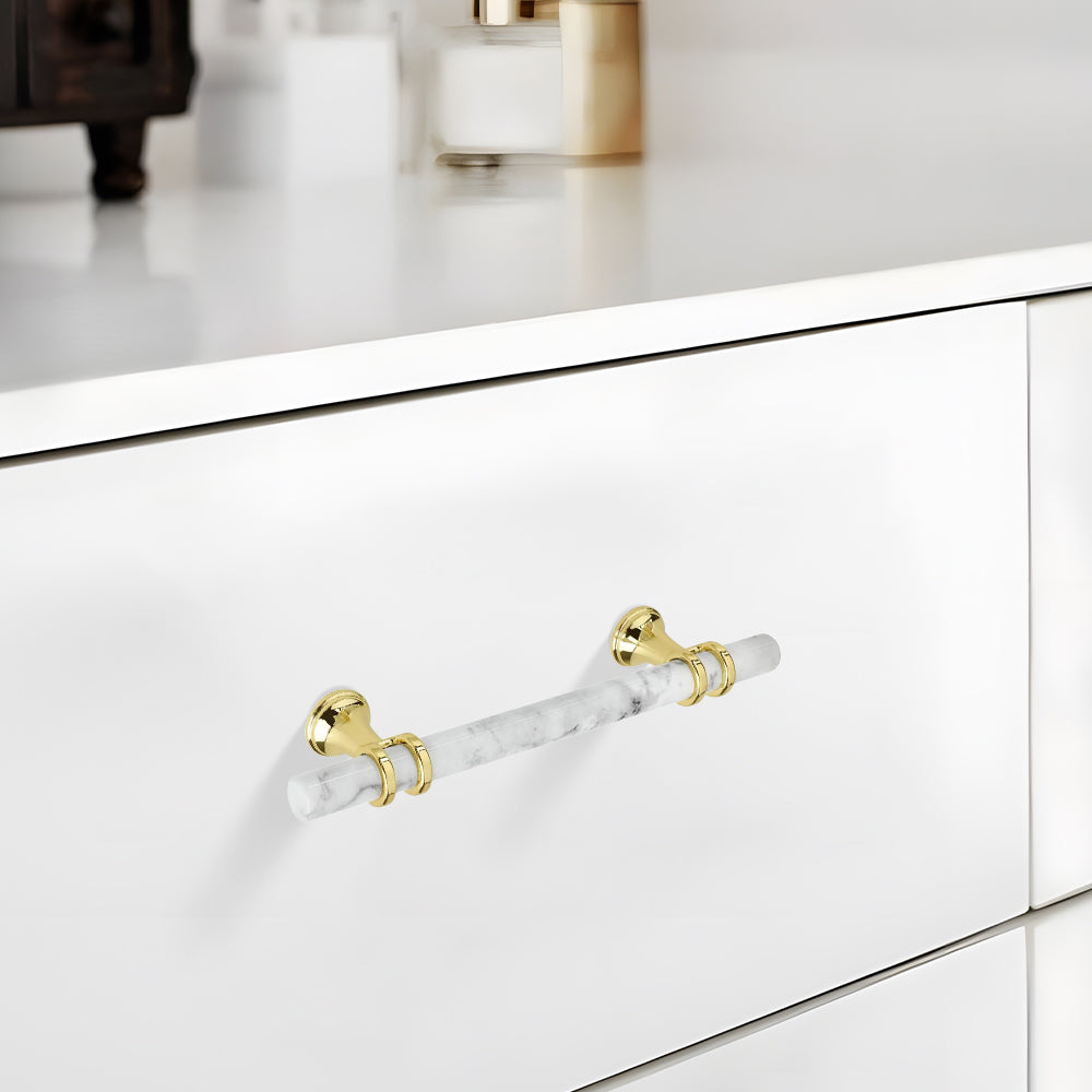 Comforsyco Marble Pattern T-Bar Cabinet Pulls with Gold Feet