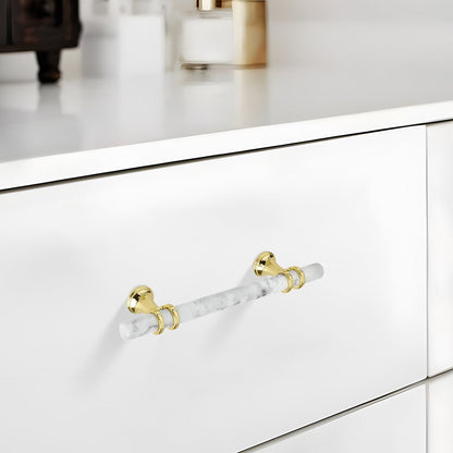 Comforsyco Marble Pattern T-Bar Cabinet Pulls with Gold Feet