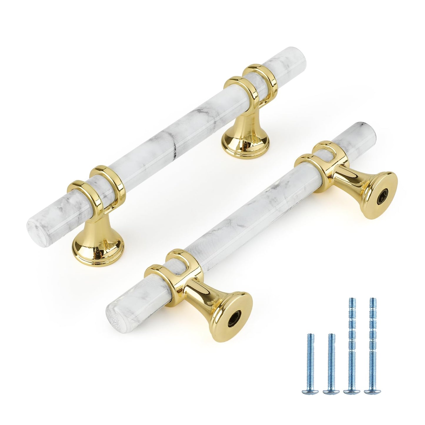 Comforsyco Marble Pattern T-Bar Cabinet Pulls with Gold Feet