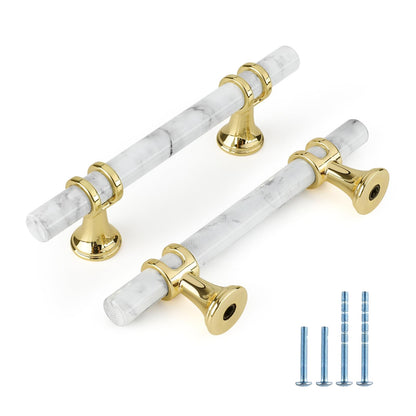 Comforsyco Marble Pattern T-Bar Cabinet Pulls with Gold Feet