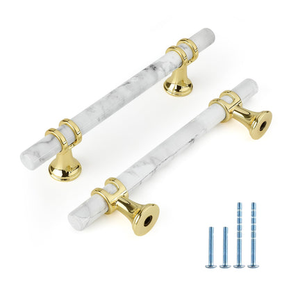 Comforsyco Marble Pattern T-Bar Cabinet Pulls with Gold Feet
