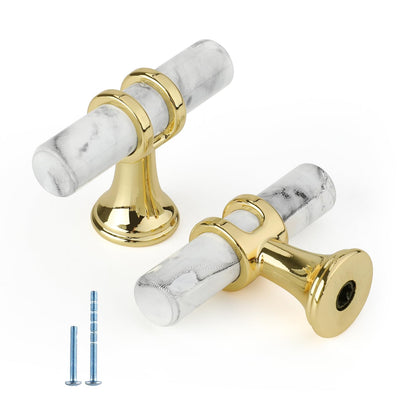 Comforsyco Marble Pattern T-Bar Cabinet Pulls with Gold Feet