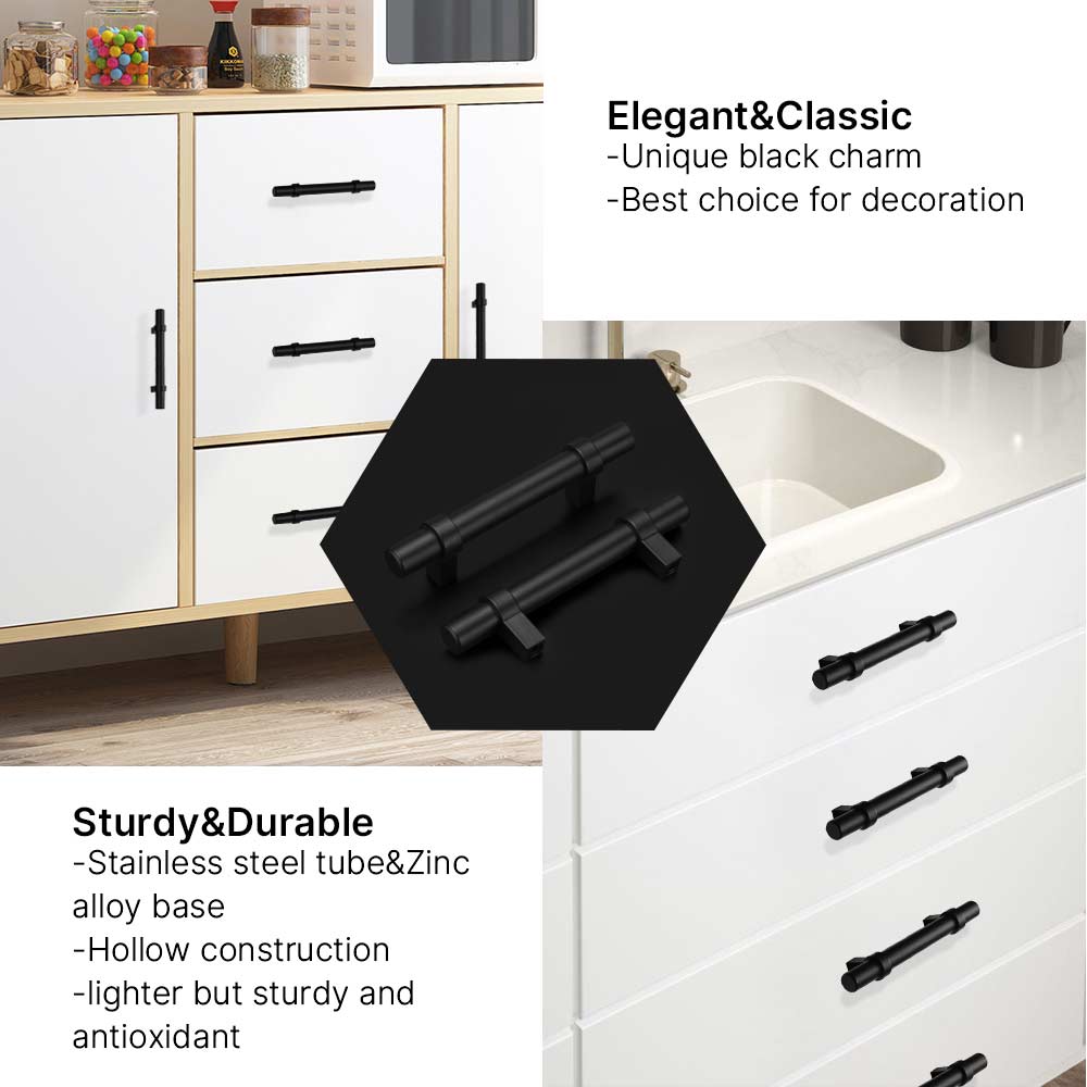 Comforsyco Matte Black Cabinet Handles  for Kitchen and Bathroom