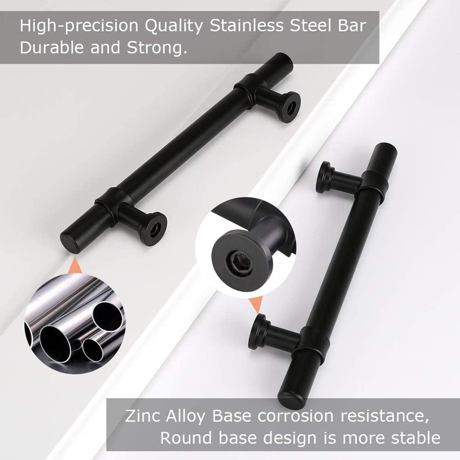 Comforsyco Matte Black Round Bar Cabinet Pulls and T-Bar Knobs