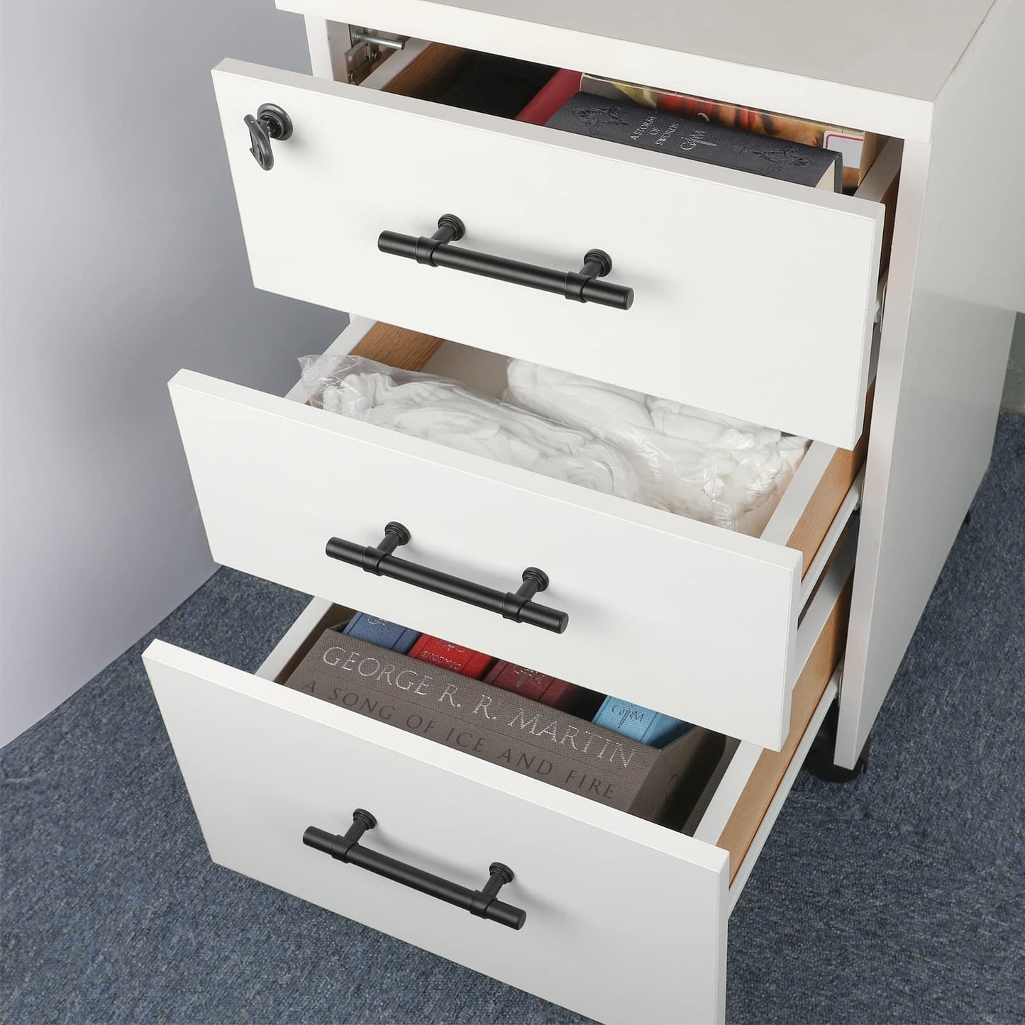Comforsyco Matte Black Round Bar Cabinet Pulls and T-Bar Knobs