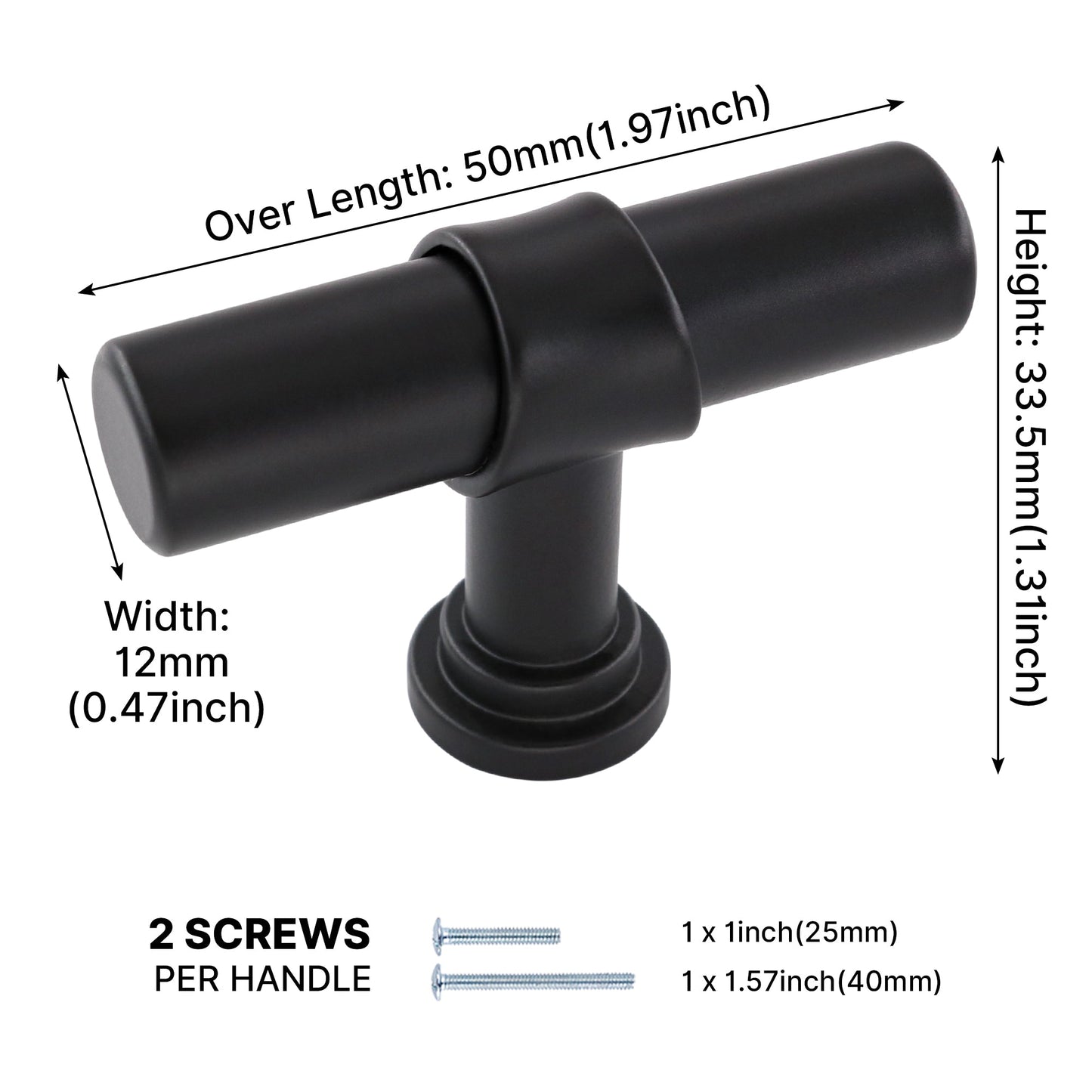Comforsyco Matte Black Round Bar Cabinet Pulls and T-Bar Knobs