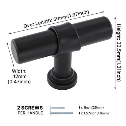 Comforsyco Matte Black Round Bar Cabinet Pulls and T-Bar Knobs