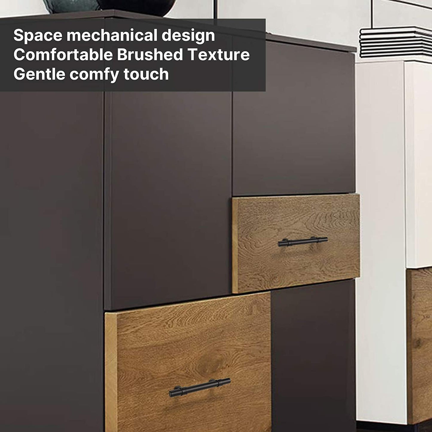 Comforsyco Matte Black Round Bar Cabinet Pulls and T-Bar Knobs