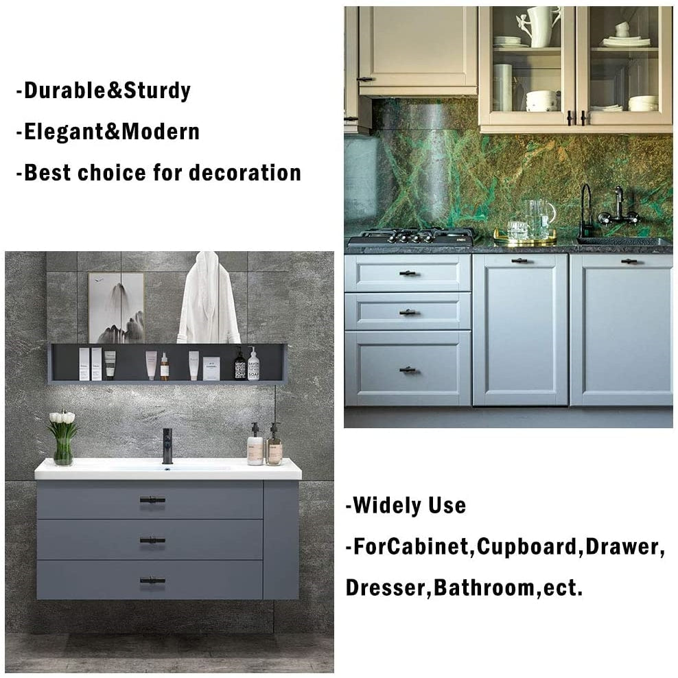 Comforsyco Matte Black Round Bar Cabinet Pulls and T-Bar Knobs