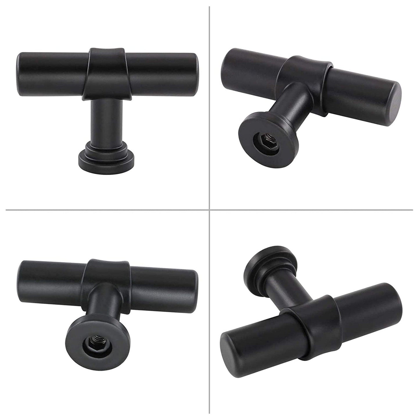 Comforsyco Matte Black Round Bar Cabinet Pulls and T-Bar Knobs