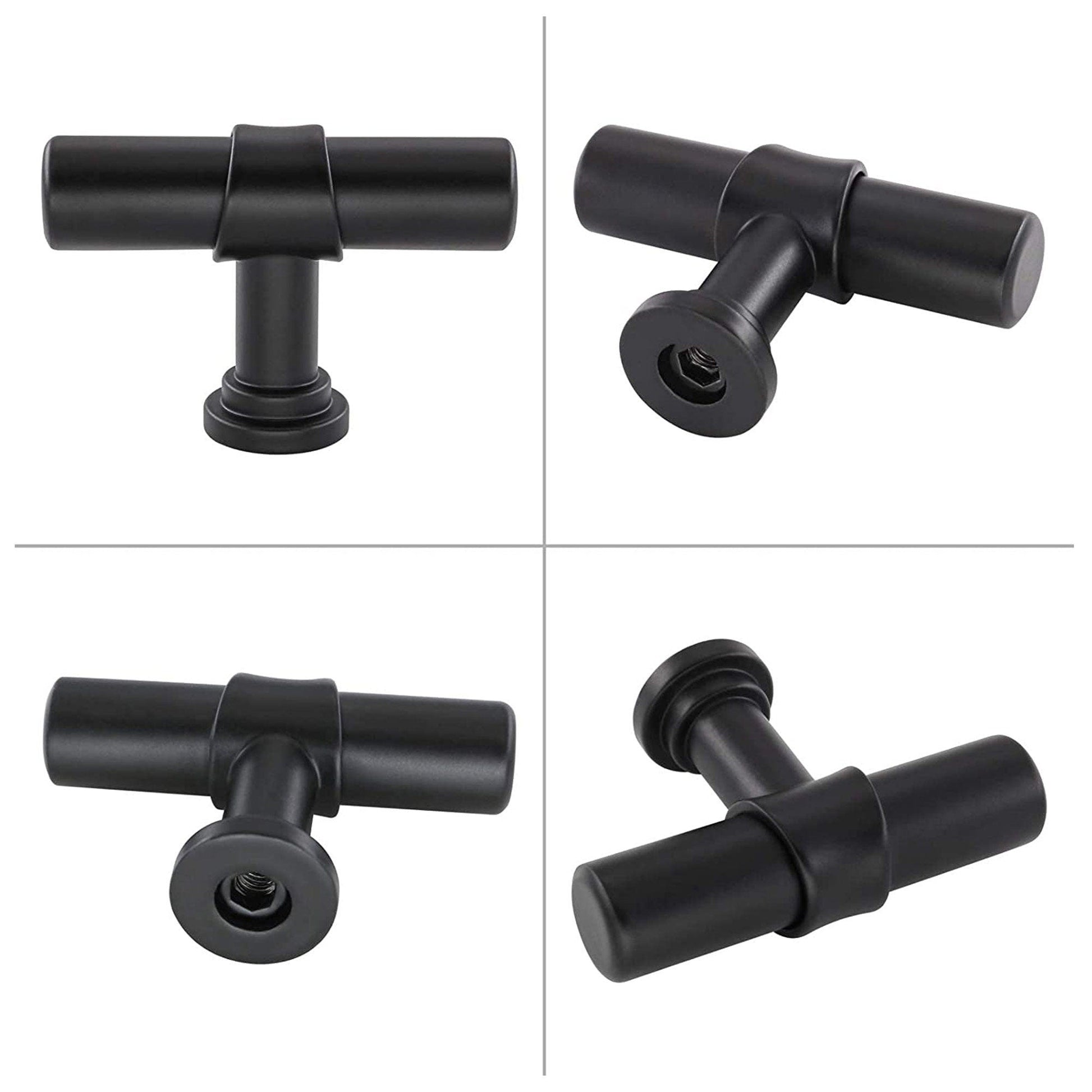 Comforsyco Matte Black Round Bar Cabinet Pulls and T-Bar Knobs