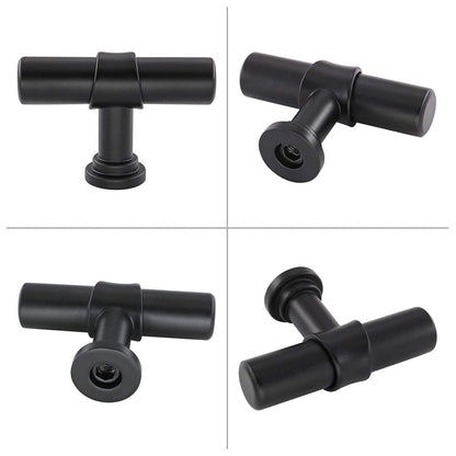 Comforsyco Matte Black Round Bar Cabinet Pulls and T-Bar Knobs