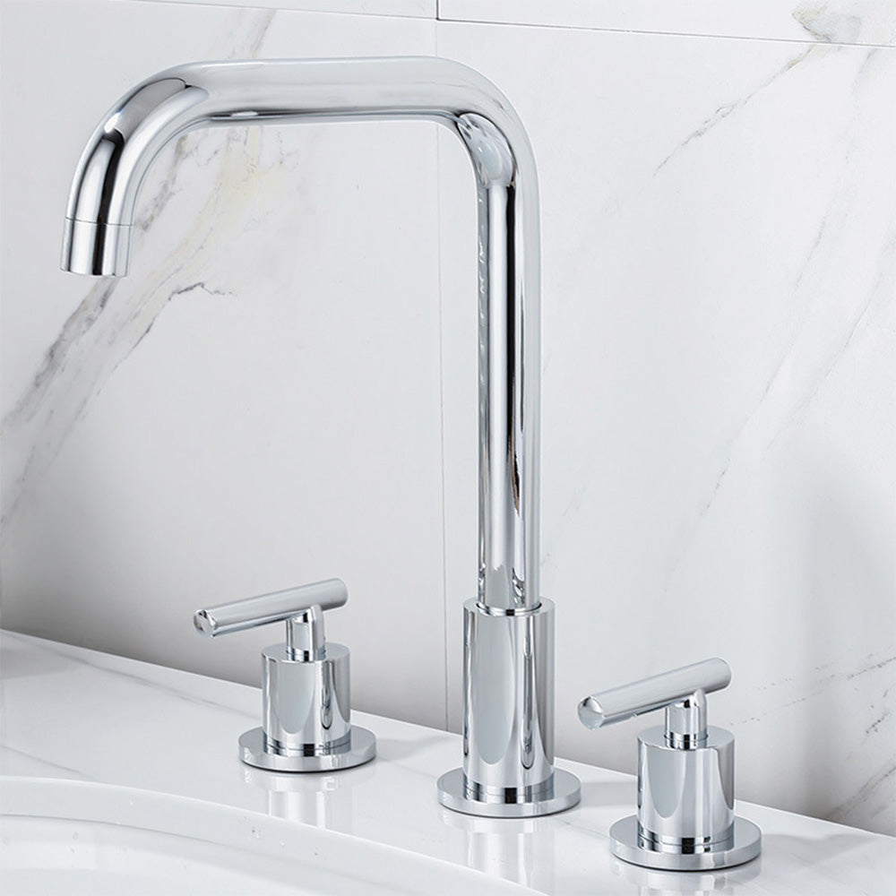 Modena Modern High-Arc T-Handle 3-Hole Widespread Bathroom Sink Faucet