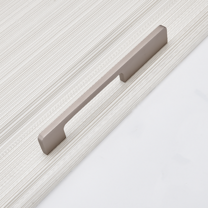 Antique nickel slim rectangular aluminum cabinet pull, shown in a focused view on a clean neutral background
