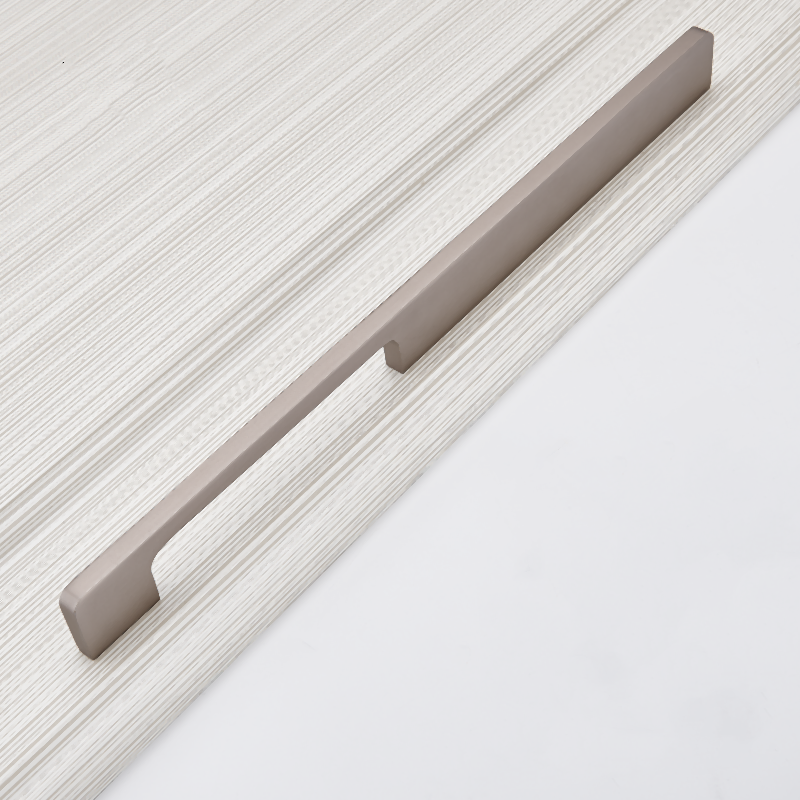 Antique nickel slim rectangular aluminum cabinet pull, presented in another view on a clean neutral background