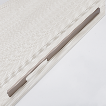 Antique nickel slim rectangular aluminum cabinet pull, pictured in one view on a clean neutral background