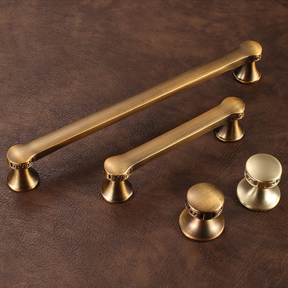 Traditional cabinet pull with flared mounts and knob, presented for reference as a color and finish lineup
