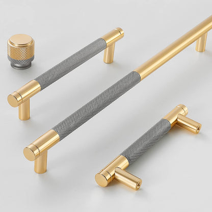 Comforsyco Modern Gold Knurled T-Bar Cabinet Handles and Knobs