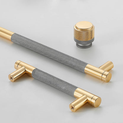 Comforsyco Modern Gold Knurled T-Bar Cabinet Handles and Knobs