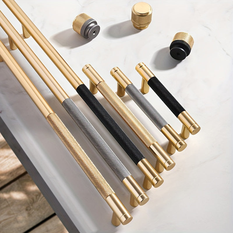 Comforsyco Modern Gold Knurled T-Bar Cabinet Handles and Knobs