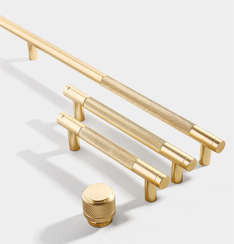 Comforsyco Modern Gold Knurled T-Bar Cabinet Handles and Knobs