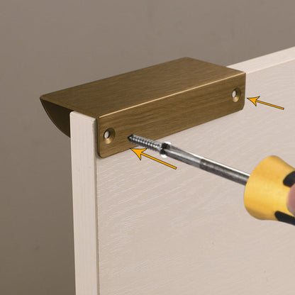 Half-moon cabinet edge pull, shown clearly with its construction and finish visible