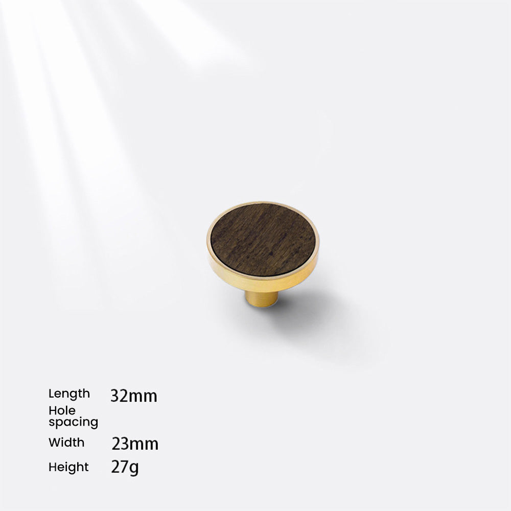 Natural wood inlay cabinet knob with a rounded metal frame, shown alone on a light background