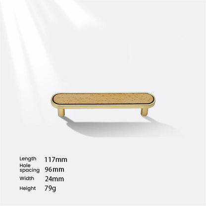 Wood inlay cabinet pull in khaki with 96 mm centers, shown alone in a clean front view on a pale background