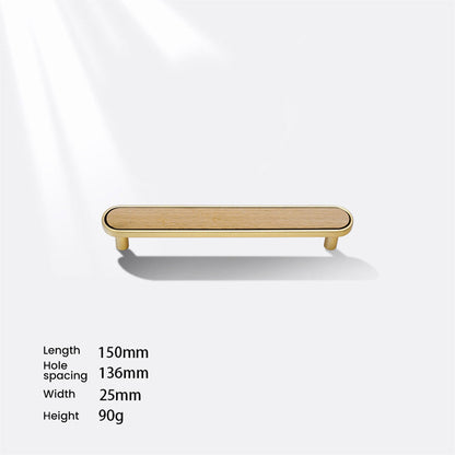 Wood inlay cabinet pull in khaki with 128 mm centers, shown from a close side angle against a plain surface