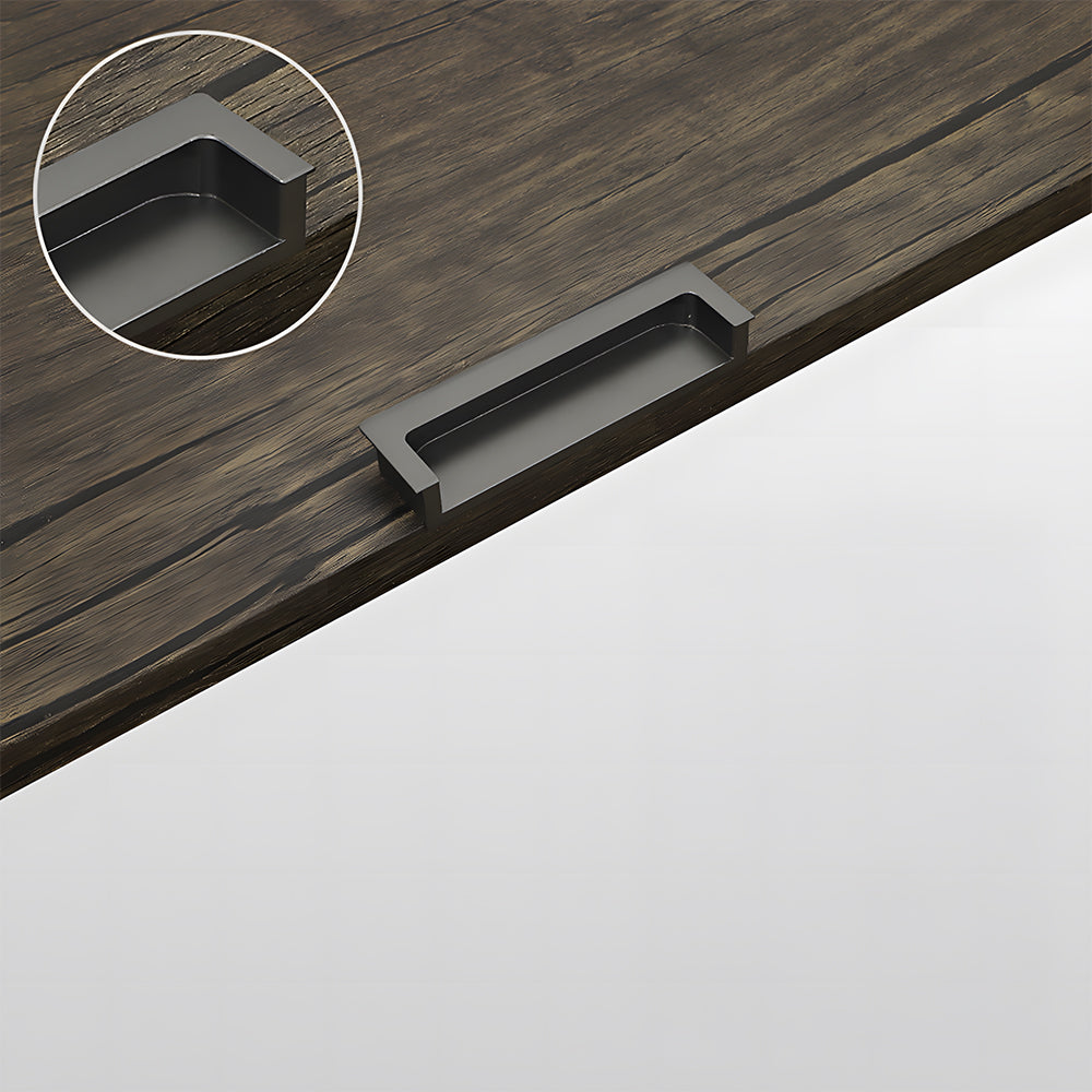 Gray concealed slotted cabinet pull, shown in a focused view with its construction and finish visible