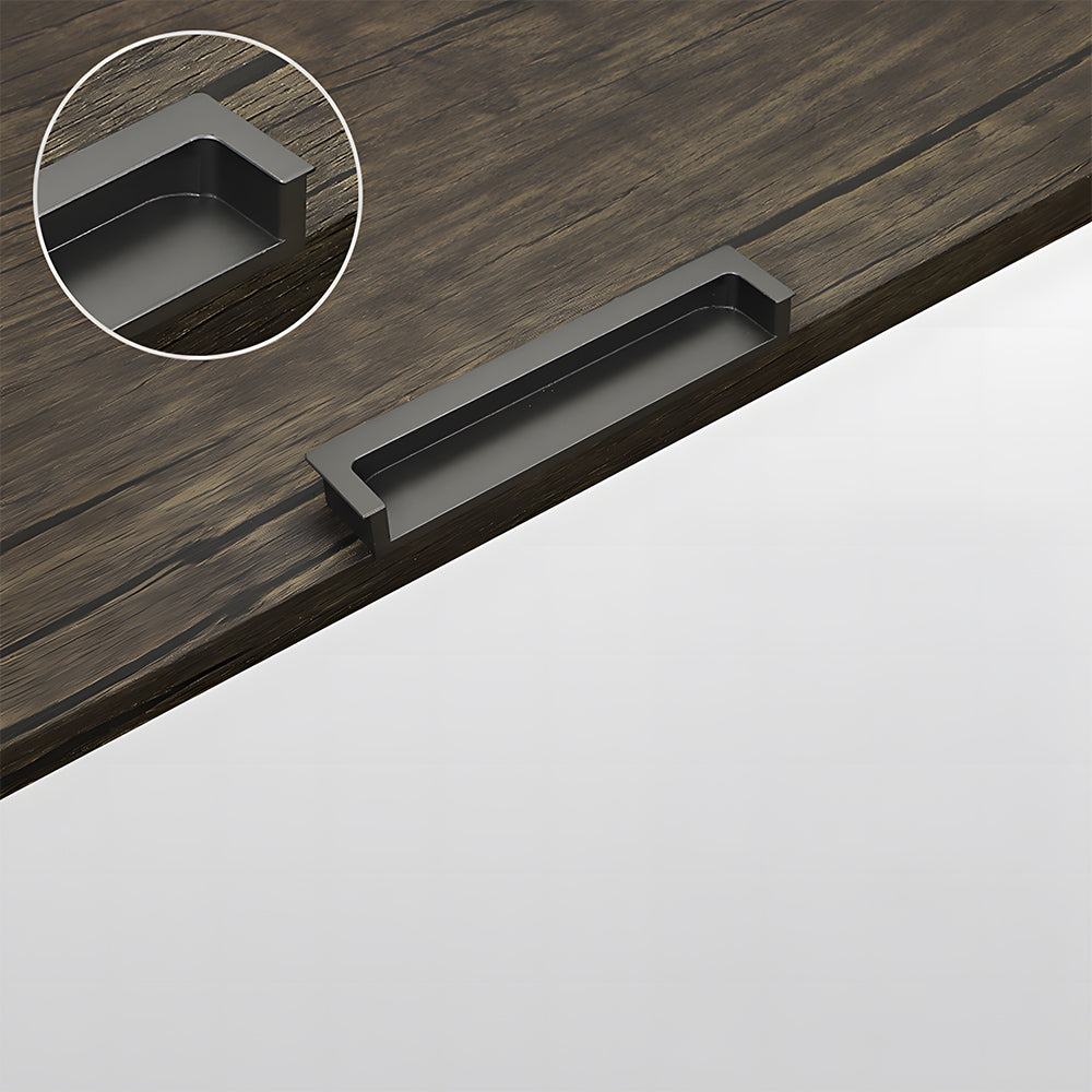 Gray concealed slotted cabinet pull, presented in another view with its construction and finish visible