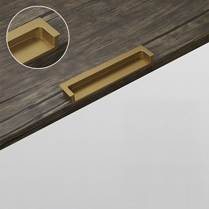 Bronze concealed slotted cabinet pull, shown in a focused view showing the surface and mounting form
