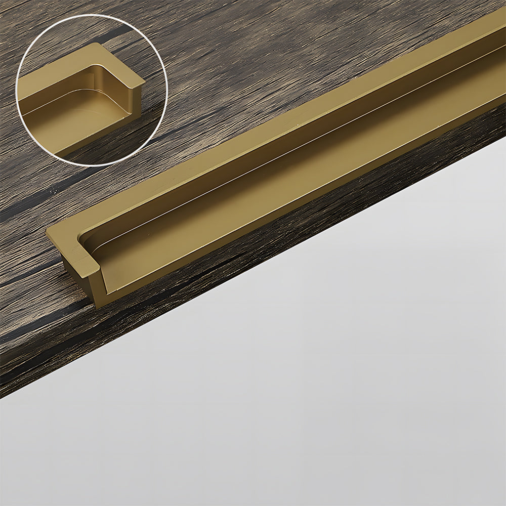 Bronze concealed slotted cabinet pull, presented in another view showing the surface and mounting form