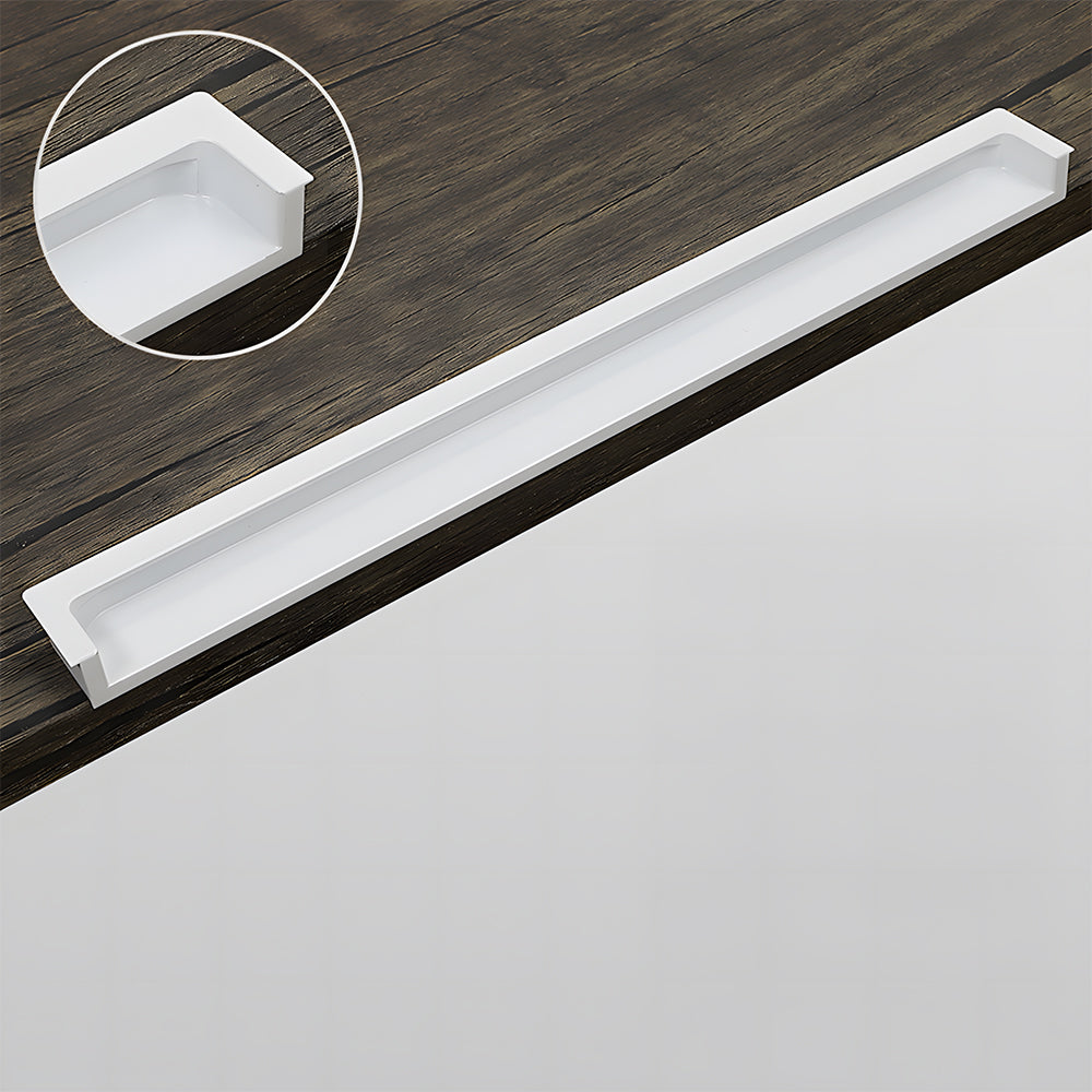 Concealed slotted cabinet pull, presented for reference with the profile and attachment in view