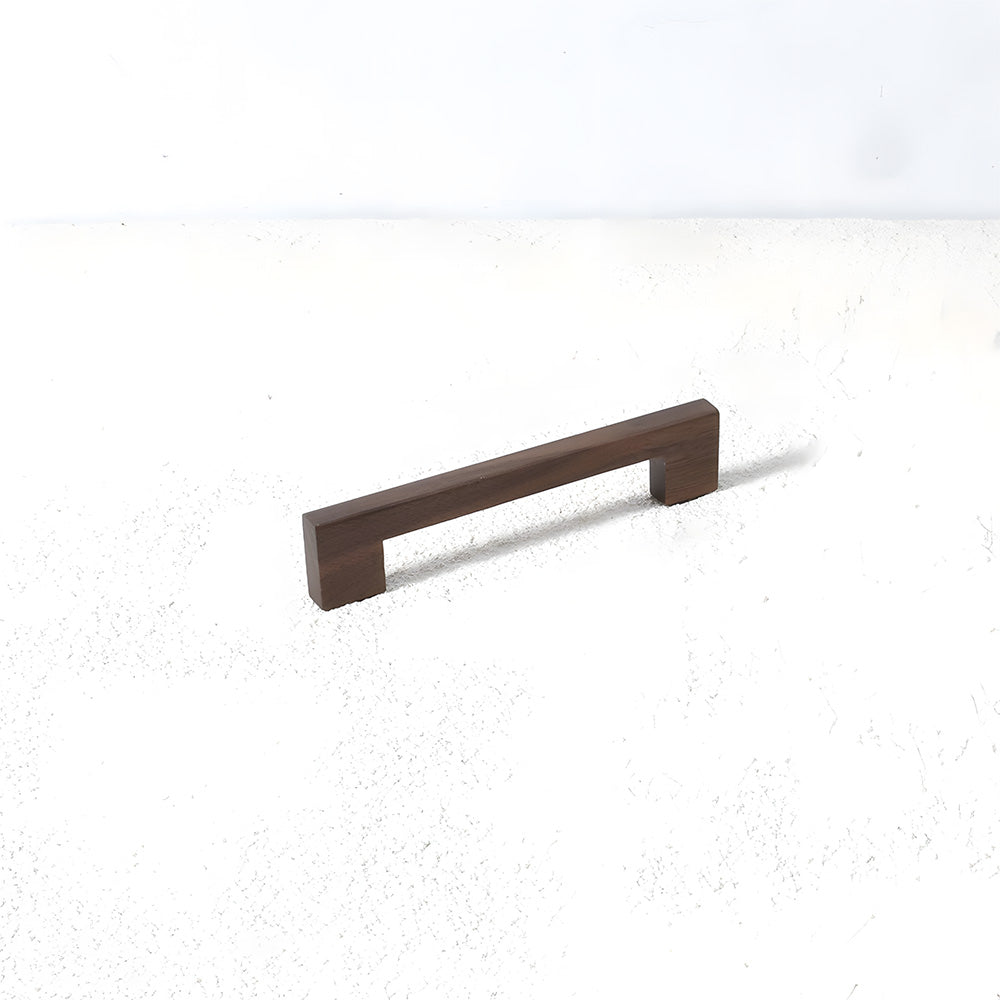 Square wood cabinet pull with right-angle legs, shown vertically against a plain white surface