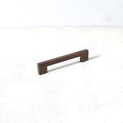 Square wood cabinet pull with right-angle legs, shown vertically against a plain white surface