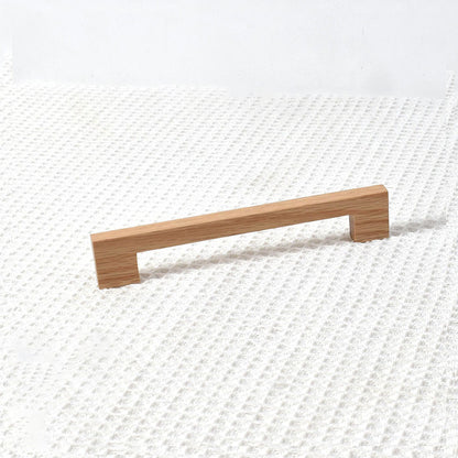 Square wood cabinet pull in oak, shown alone in a clean front view on a pale background