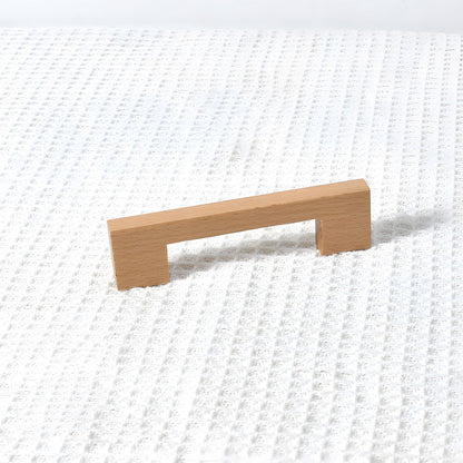 Square wood cabinet pull in beech with 96 mm centers, shown alone in a clean front view on a pale background