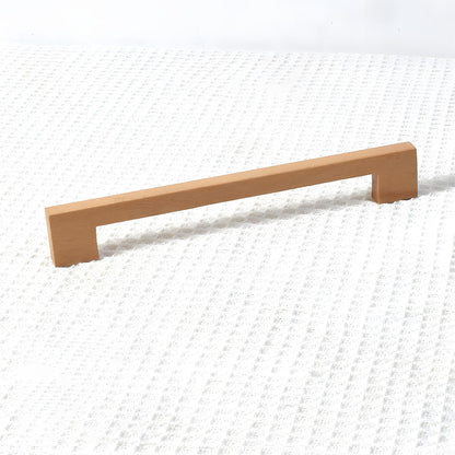 Square wood cabinet pull with right-angle legs, shown in a close angled view with its profile visible