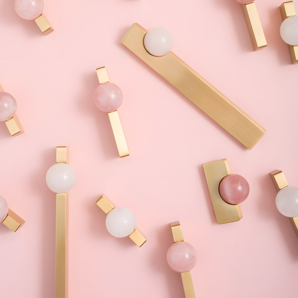Comforsyco Natural Crystal Sphere Brass Cabinet Handles and Knobs