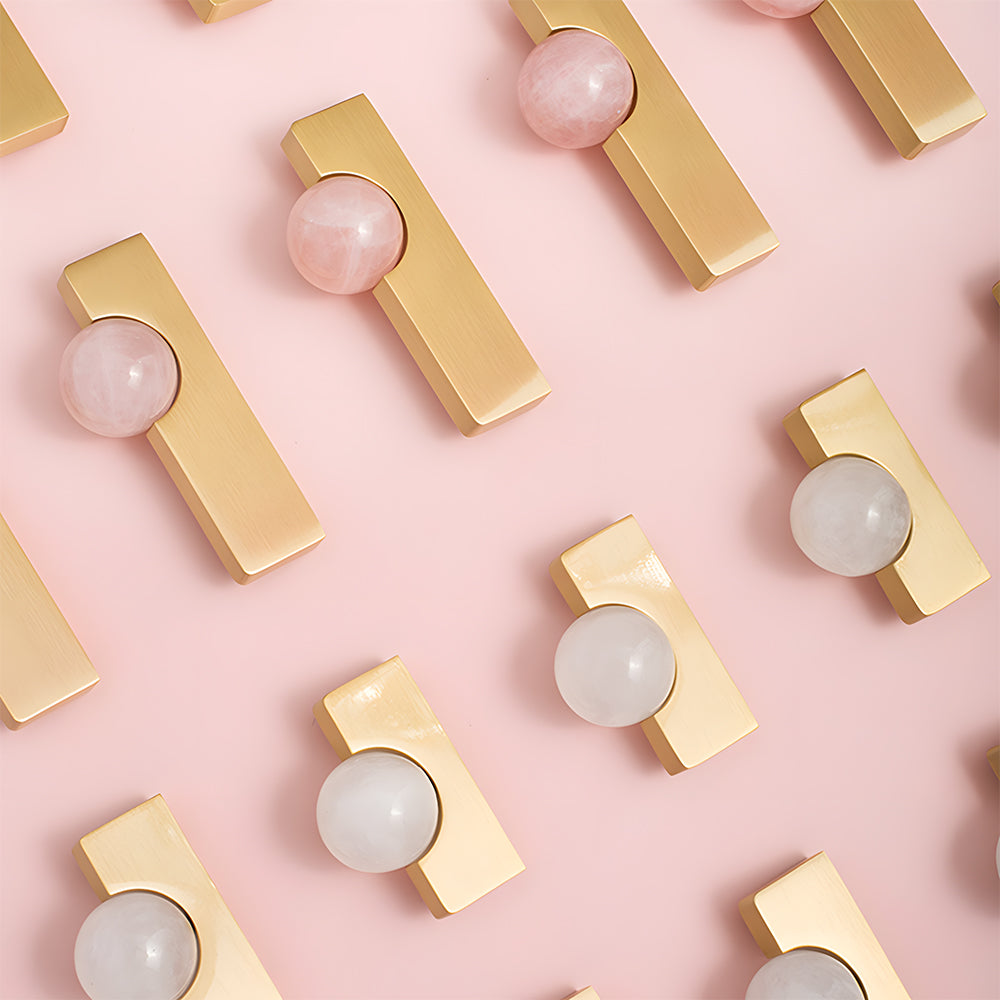 Comforsyco Natural Crystal Sphere Brass Cabinet Handles and Knobs