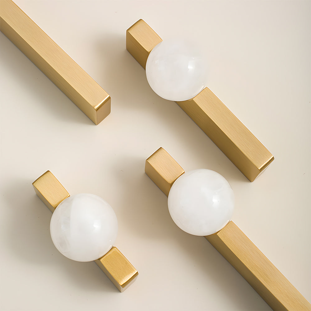 Comforsyco Natural Crystal Sphere Brass Cabinet Handles and Knobs