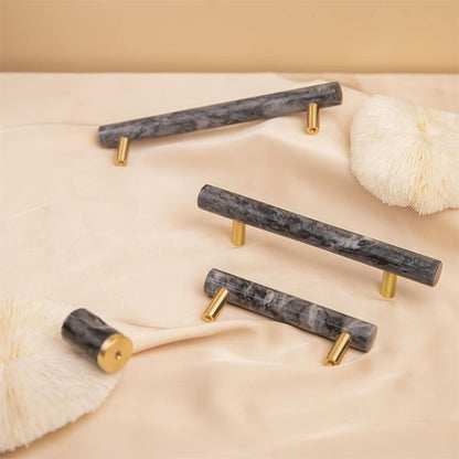 Comforsyco Natural Marble Brass Cabinet Pulls and Knobs