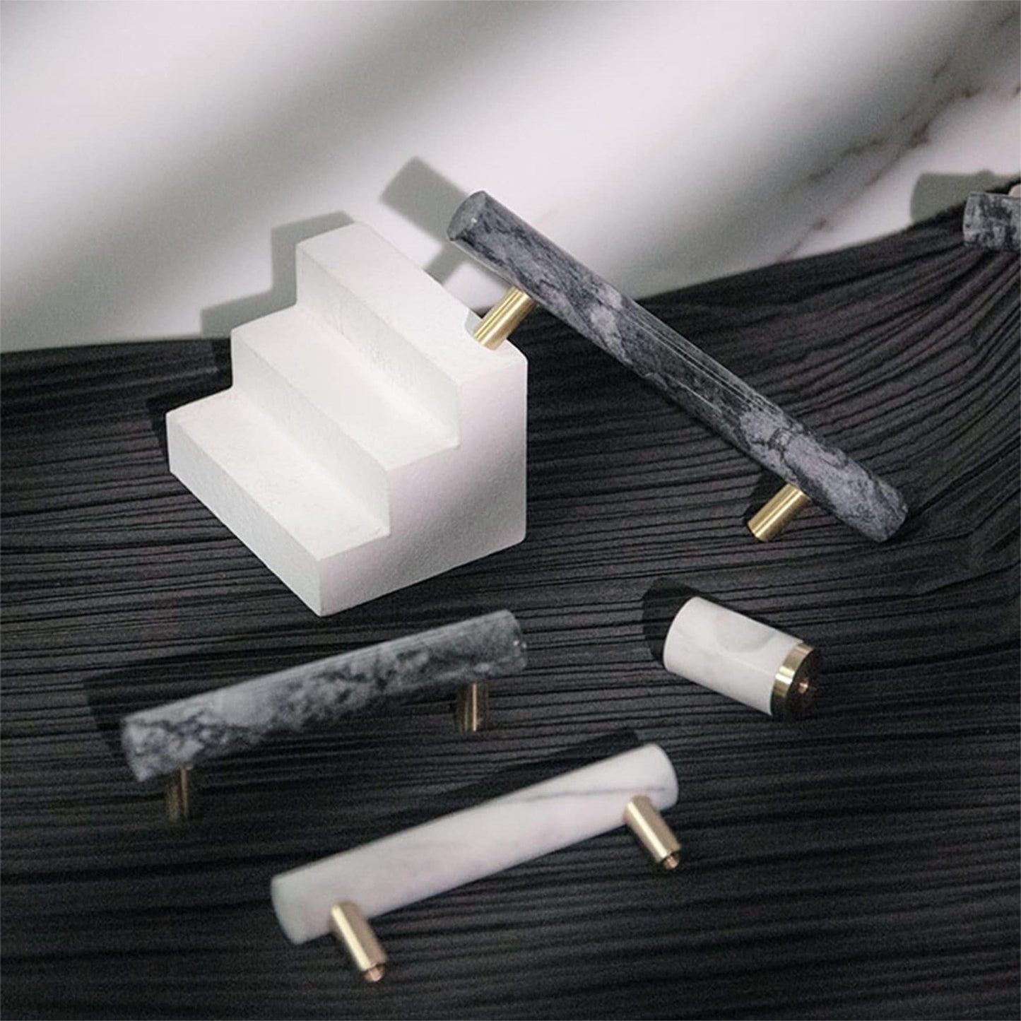 Comforsyco Natural Marble Brass Cabinet Pulls and Knobs